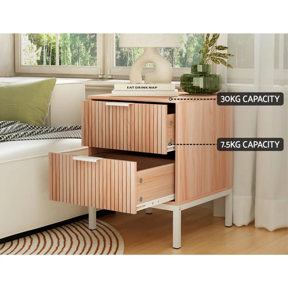 Artiss Bedside Table Drawers Side End Table Storage Cabinet Nightstand Pine LURA - Chez Guru