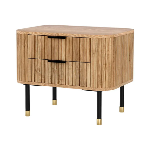 Artiss Bedside Table 2 Drawers Paulownia Wood Pine - Chez Guru