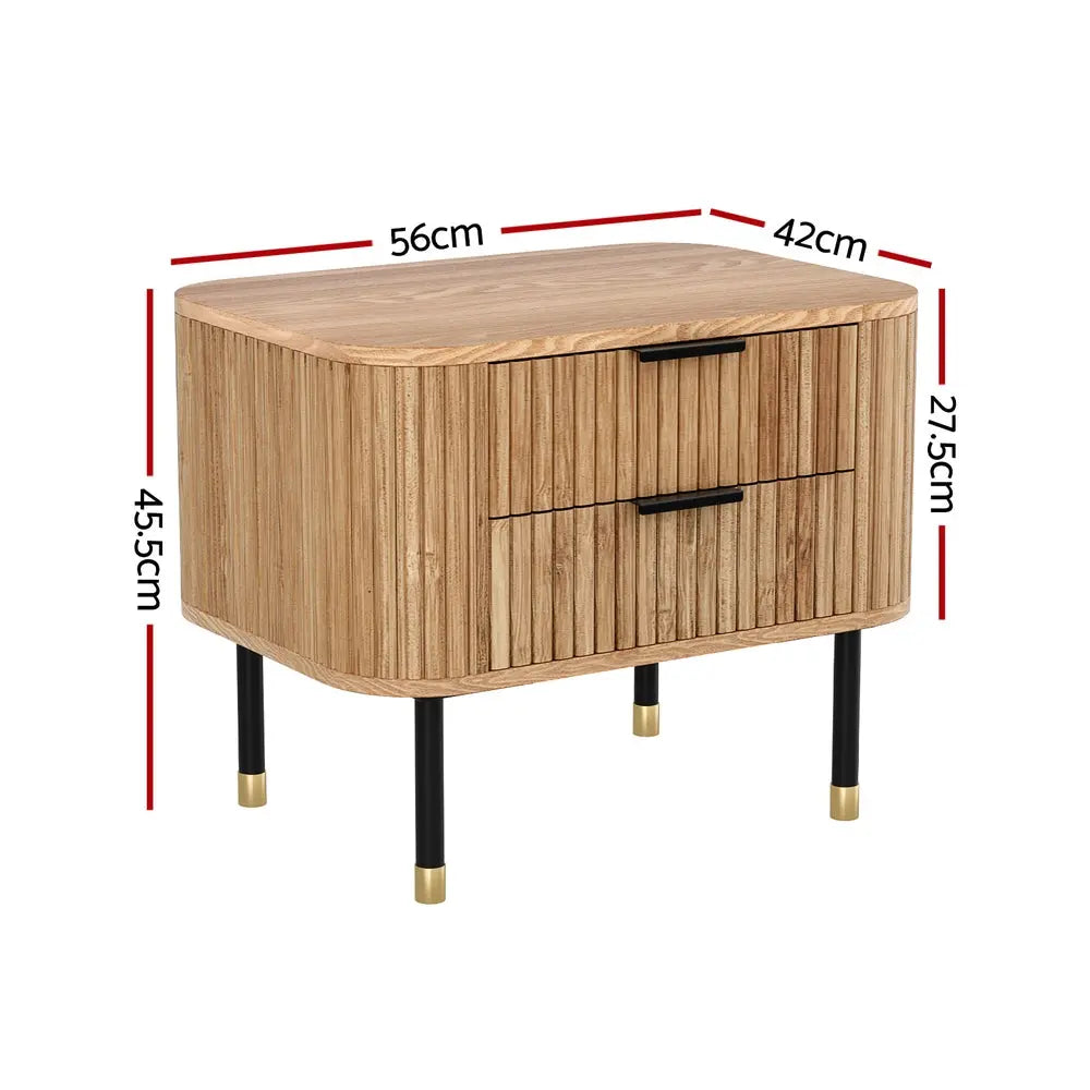 Artiss Bedside Table 2 Drawers Paulownia Wood Pine - Chez Guru