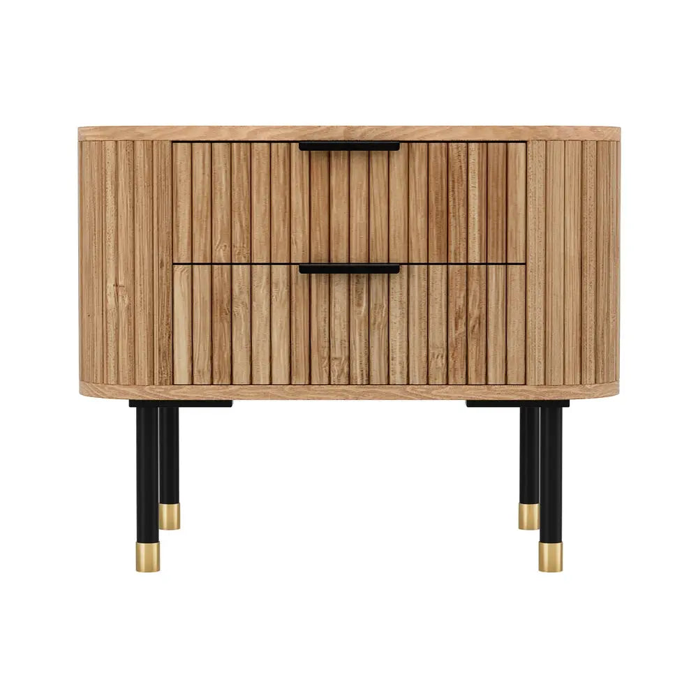 Artiss Bedside Table 2 Drawers Paulownia Wood Pine - Chez Guru