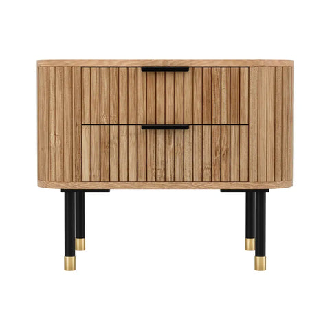 Artiss Bedside Table 2 Drawers Paulownia Wood Pine - Chez Guru