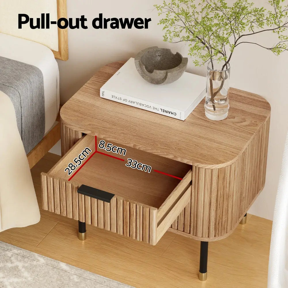 Artiss Bedside Table 2 Drawers Paulownia Wood Pine - Chez Guru