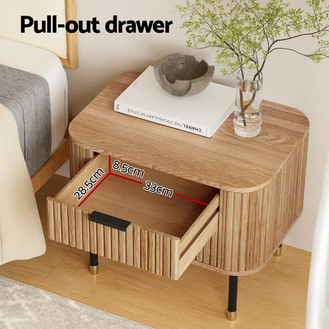 Artiss Bedside Table 2 Drawers Paulownia Wood Pine - Chez Guru