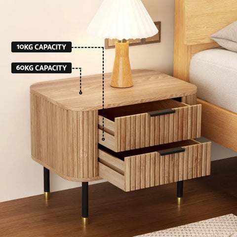 Artiss Bedside Table 2 Drawers Paulownia Wood Pine - Chez Guru