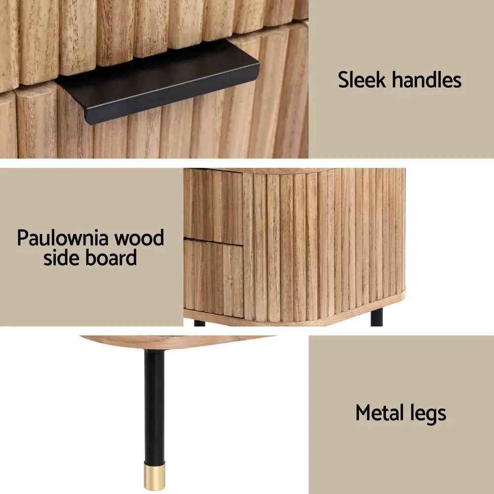 Artiss Bedside Table 2 Drawers Paulownia Wood Pine - Chez Guru