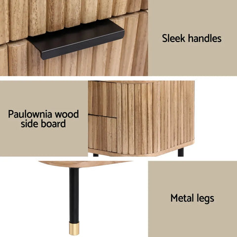 Artiss Bedside Table 2 Drawers Paulownia Wood Pine - Chez Guru