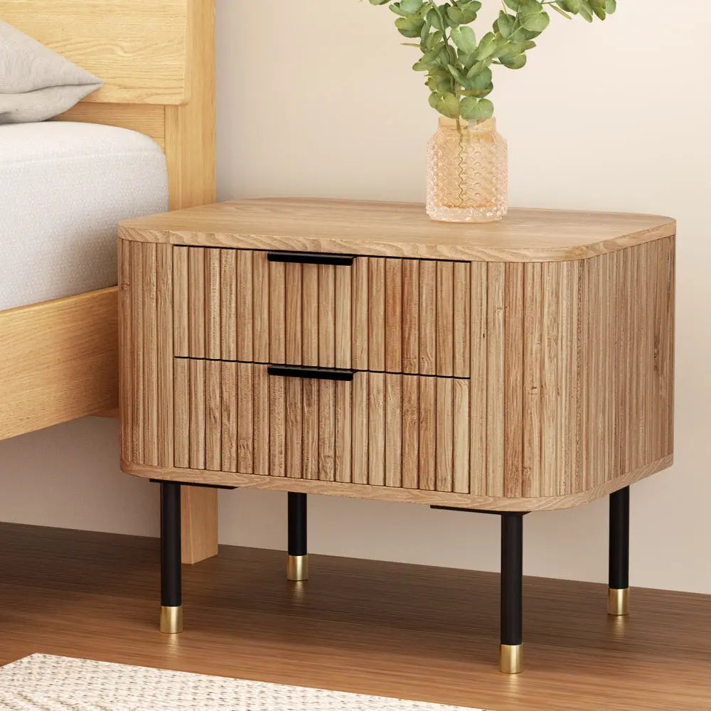 Artiss Bedside Table 2 Drawers Paulownia Wood Pine - Chez Guru