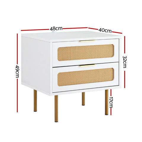 Artiss Rattan Bedside Table 2 Drawers Pine Chez Guru
