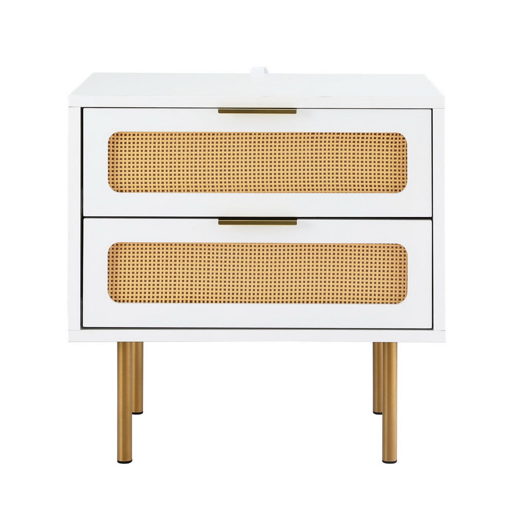 Artiss Rattan Bedside Table 2 Drawers Pine Chez Guru