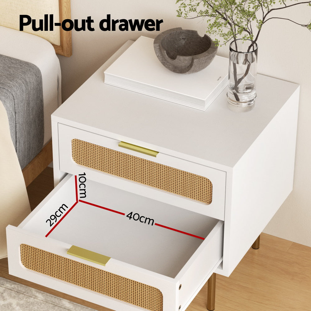 Artiss Rattan Bedside Table 2 Drawers Pine Chez Guru