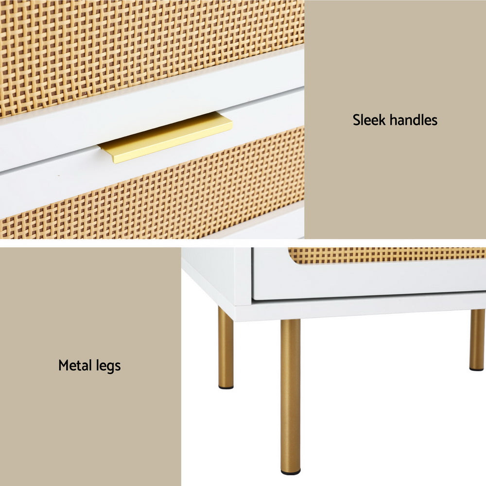 Artiss Rattan Bedside Table 2 Drawers Pine Chez Guru