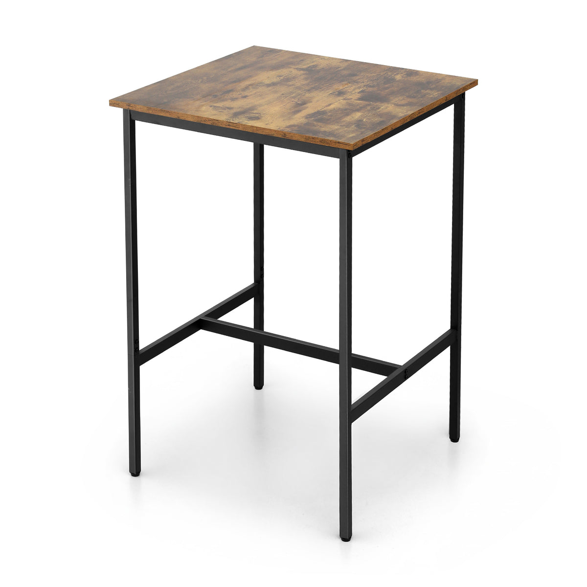 Wooden bar table with black metal legs on a white background