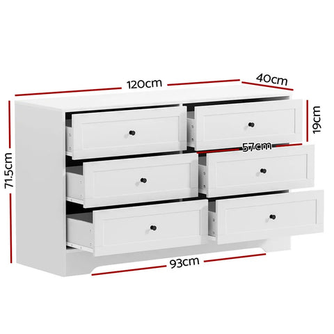 Artiss 6-Drawer Chest of Drawers – Leif White Tallboy Storage Cabinet
