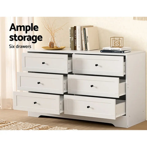 Artiss 6-Drawer Chest of Drawers – Leif White Tallboy Storage Cabinet