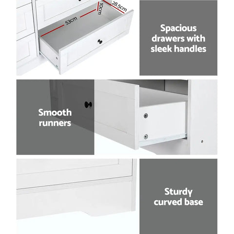 Artiss 6-Drawer Chest of Drawers – Leif White Tallboy Storage Cabinet