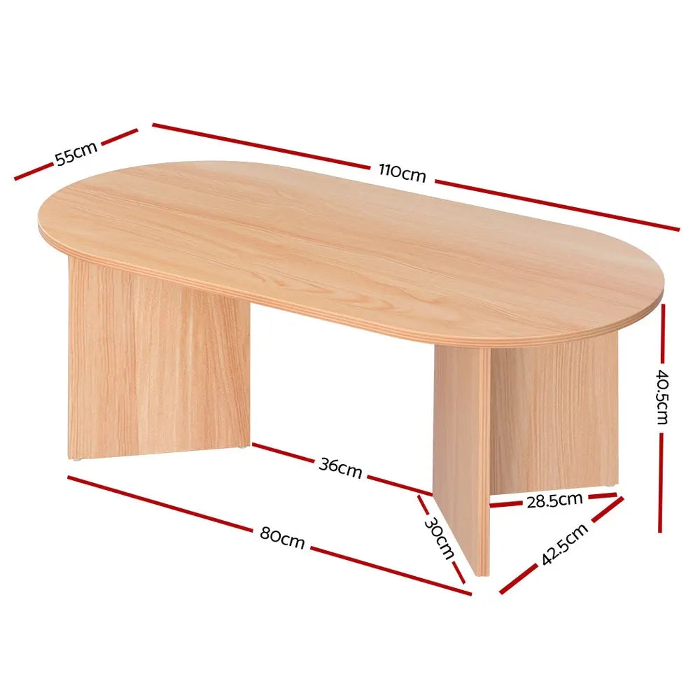 Artiss Coffee Table Oval 110CM Pine Alva - Chez Guru