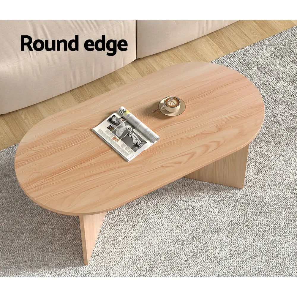 Artiss Coffee Table Oval 110CM Pine Alva - Chez Guru