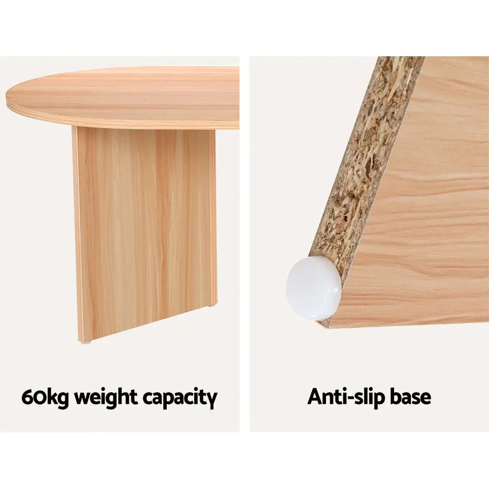 Artiss Coffee Table Oval 110CM Pine Alva - Chez Guru