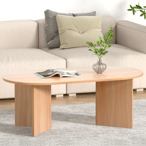 Artiss Coffee Table Oval 110CM Pine Alva - Chez Guru