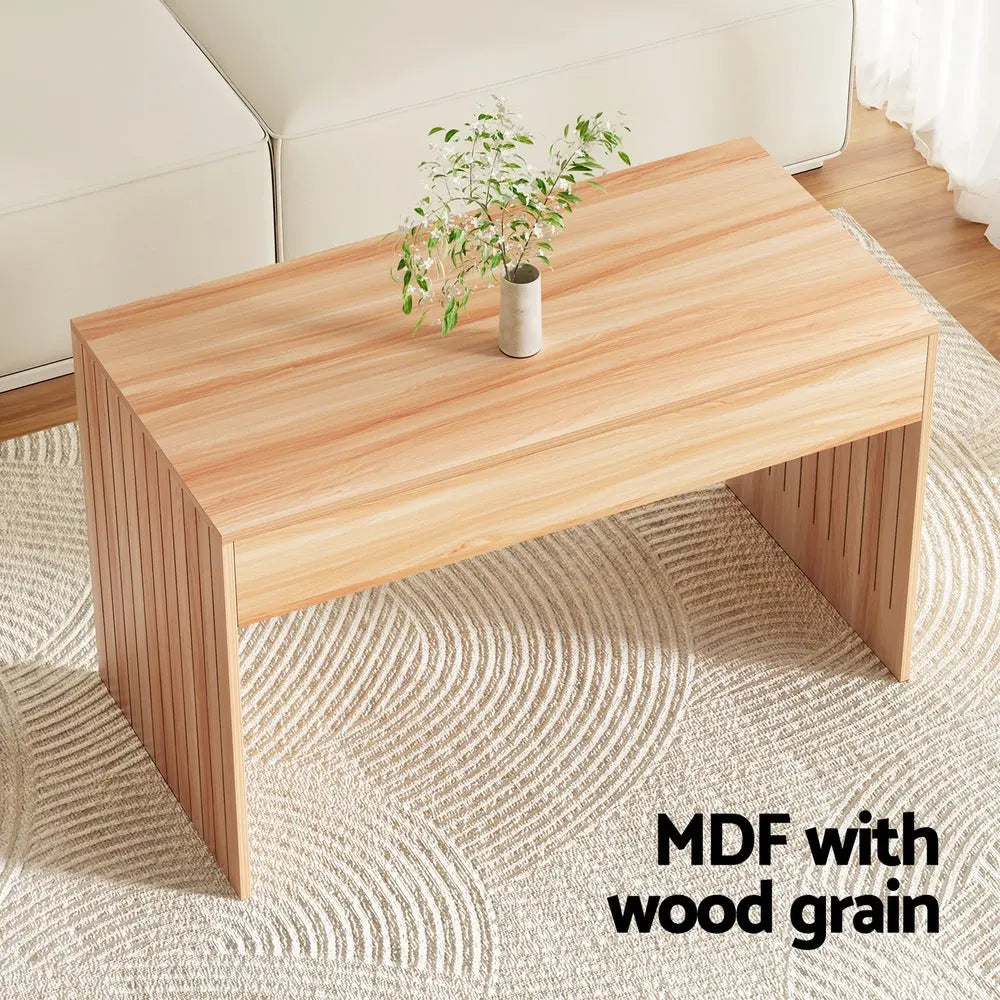 Artiss Coffee Table Rectangle Fluted Side 100CM - Chez Guru
