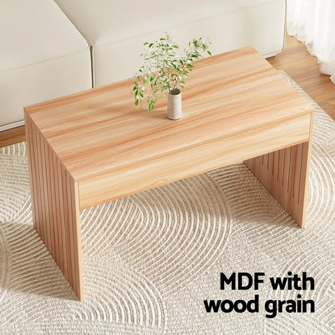 Artiss Coffee Table Rectangle Fluted Side 100CM - Chez Guru