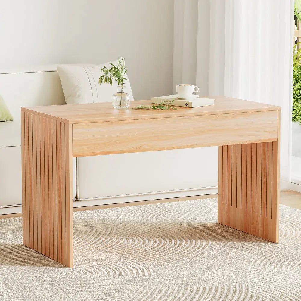 Artiss Coffee Table Rectangle Fluted Side 100CM - Chez Guru