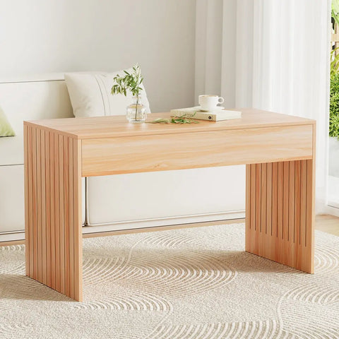 Artiss Coffee Table Rectangle Fluted Side 100CM - Chez Guru