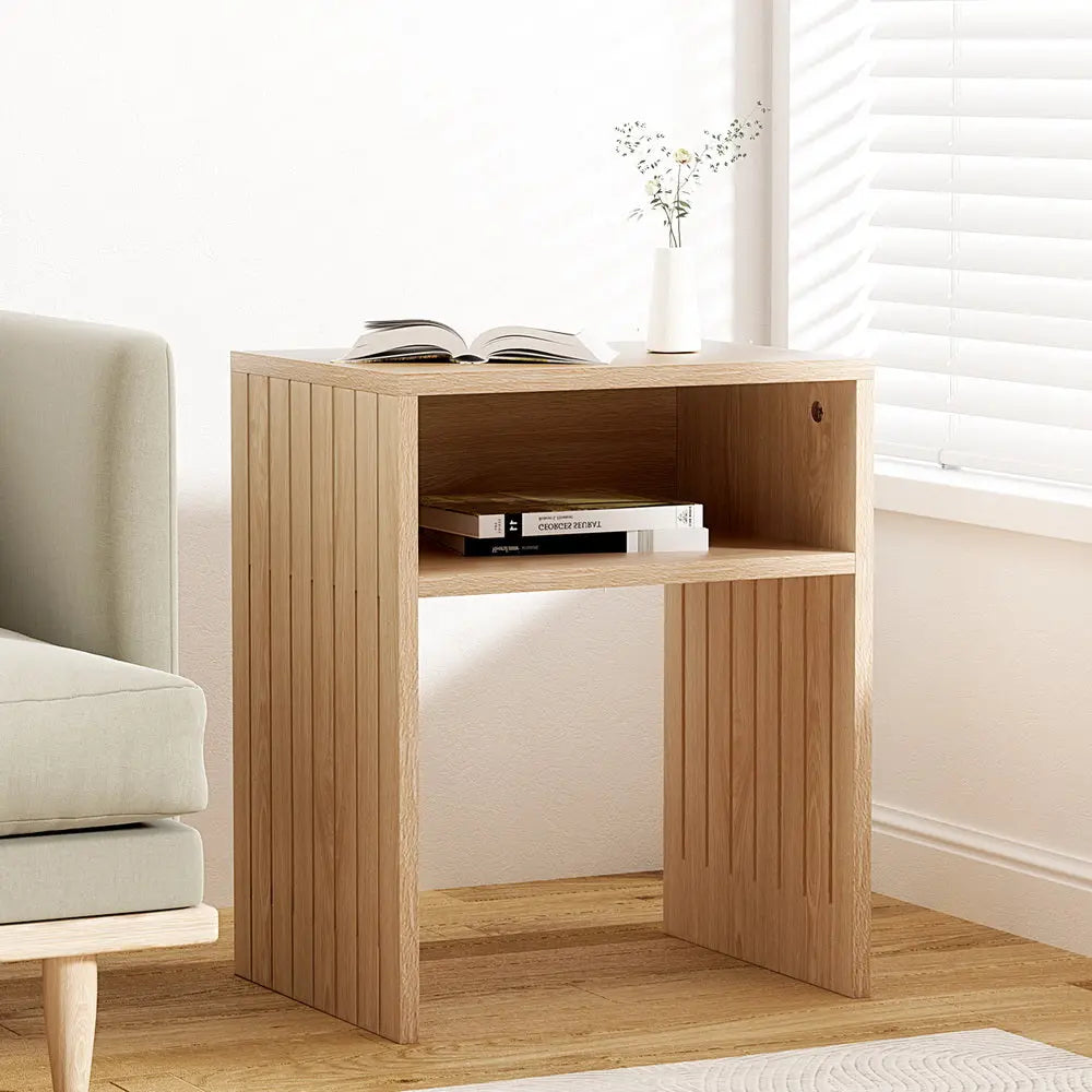 Artiss Coffee Table Storage Shelf Fluted Side Pine - Chez Guru
