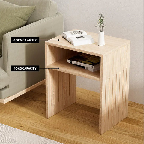 Artiss Coffee Table Storage Shelf Fluted Side Pine - Chez Guru