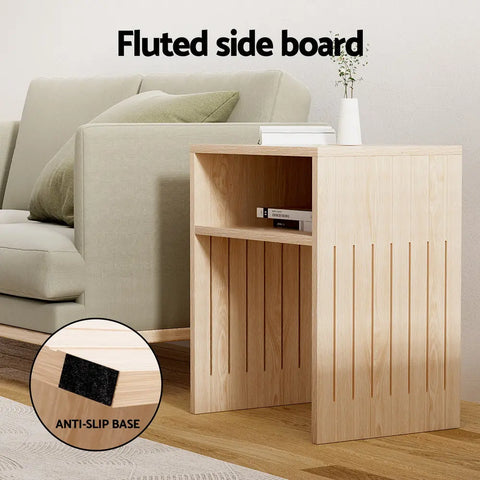 Artiss Coffee Table Storage Shelf Fluted Side Pine - Chez Guru