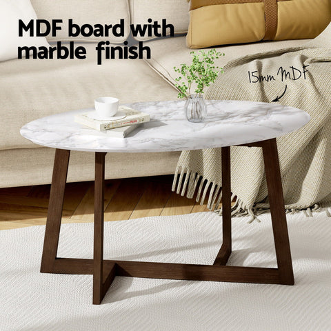 Artiss Coffee Table Oval Marble Effect Chez Guru