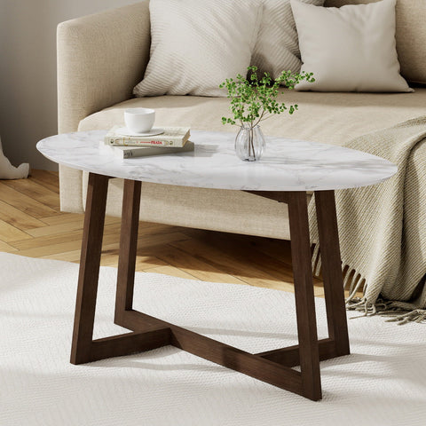 Artiss Coffee Table Oval Marble Effect Chez Guru