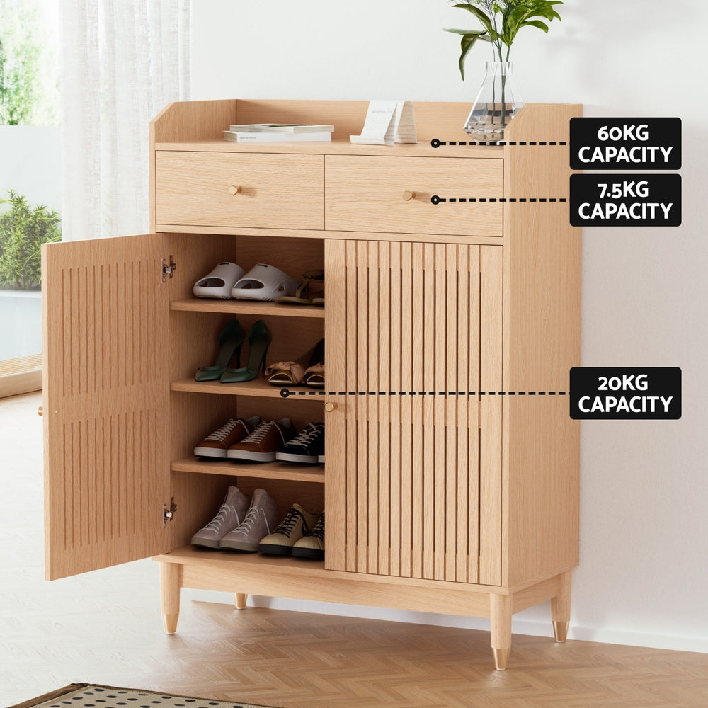 Artiss Shoe Rack Cabinet 4-Tier 16 Pairs Pine Chez Guru