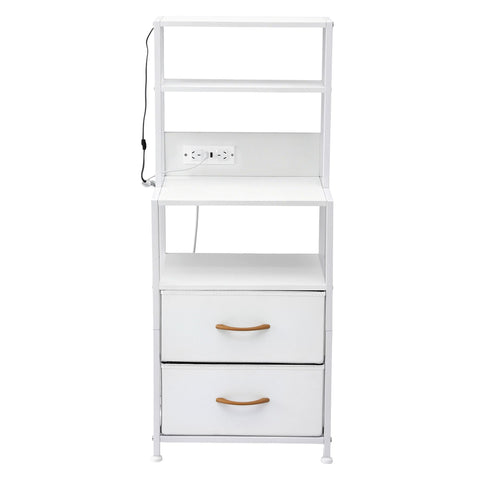 Artiss Bedside Table Tall Nightstand with Charging Station Drawers LED White