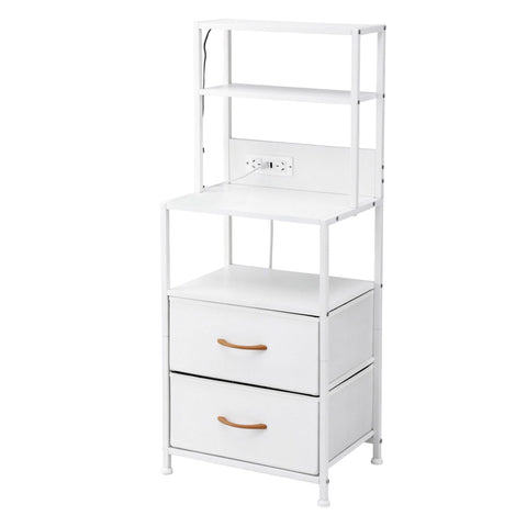 Artiss Bedside Table Tall Nightstand with Charging Station Drawers LED White