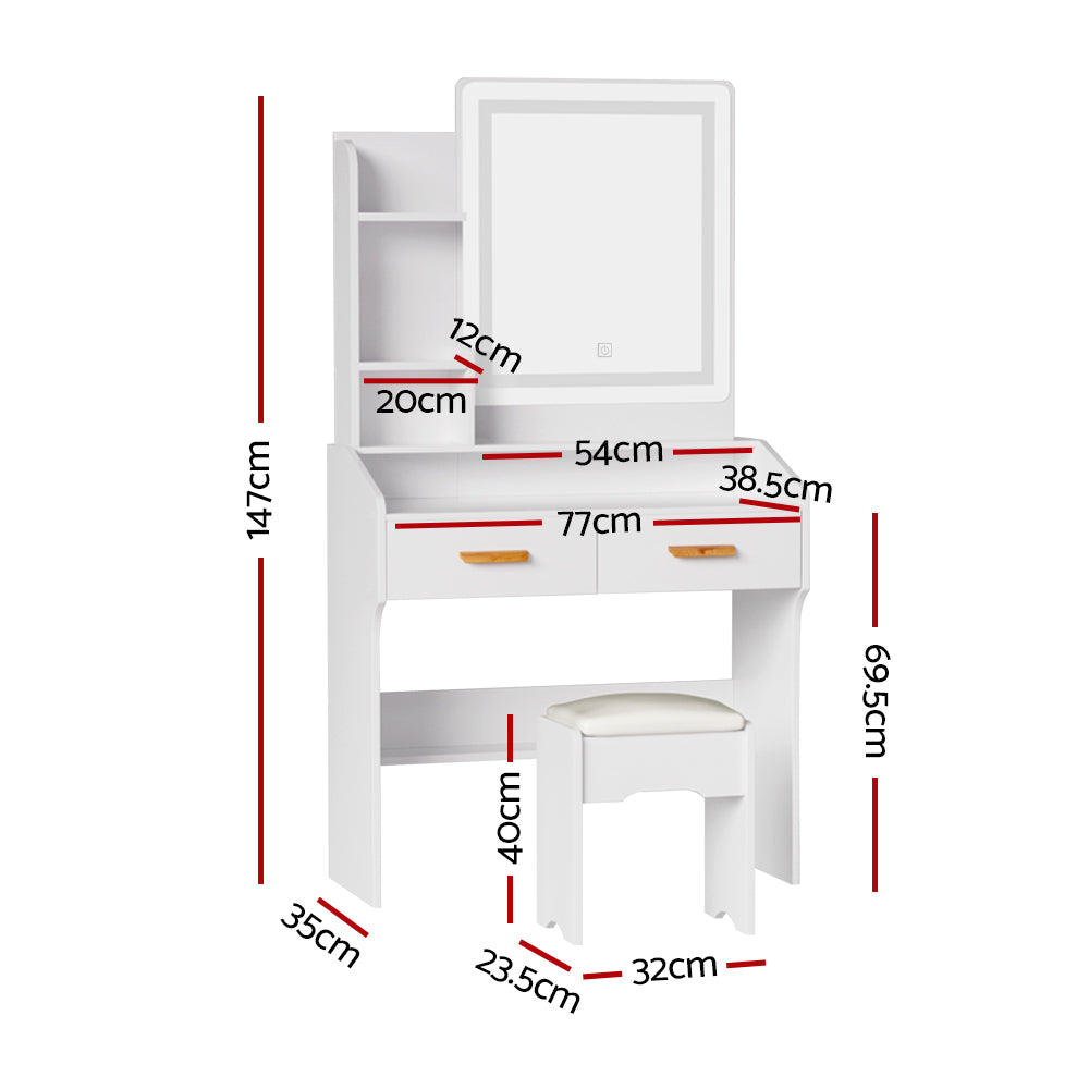 Artiss Dressing Table Set Stool Led White Doria Chez Guru