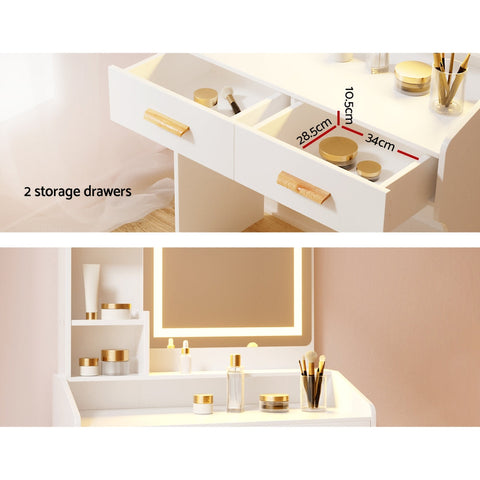 Artiss Dressing Table Set Stool Led White Doria Chez Guru