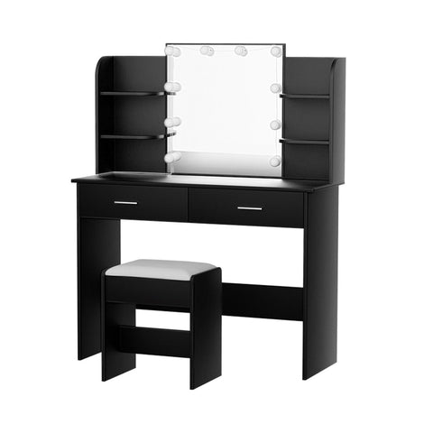 Artiss Dressing Table Set Stool 10 Led Bulbs Black Dulcea Chez Guru