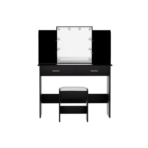 Artiss Dressing Table Set Stool 10 Led Bulbs Black Dulcea Chez Guru