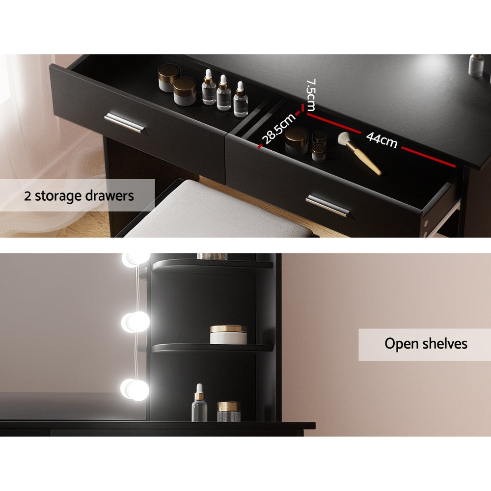 Artiss Dressing Table Set Stool 10 Led Bulbs Black Dulcea Chez Guru