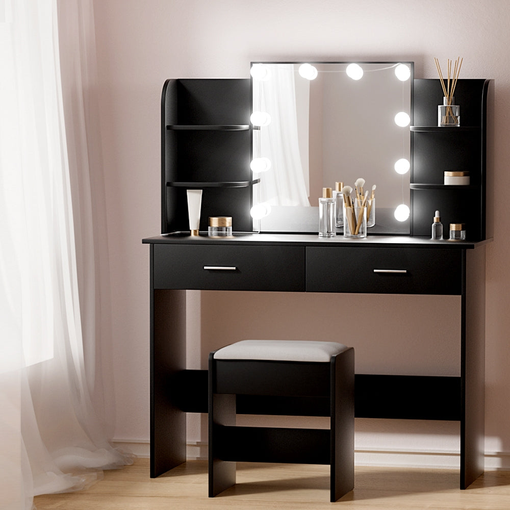 Artiss Dressing Table Set Stool 10 Led Bulbs Black Dulcea Chez Guru
