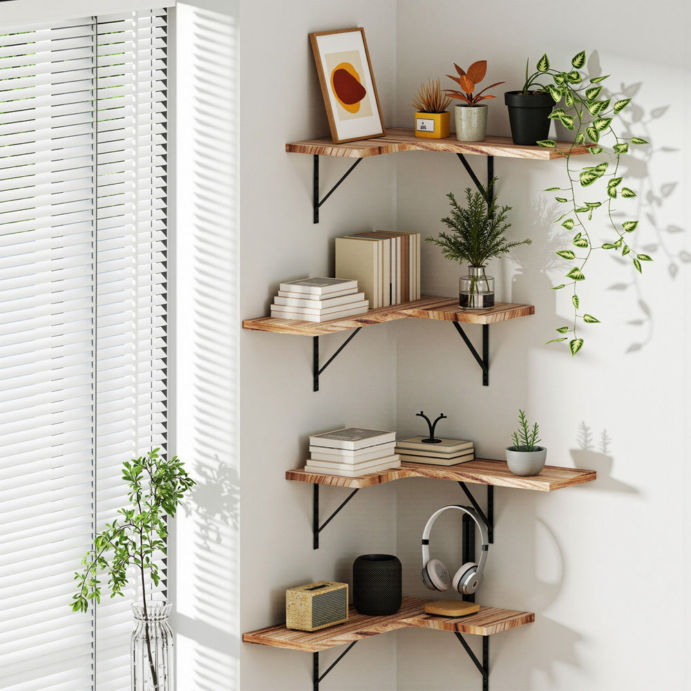 Artiss Floating Wall Shelf Corner Shelves Set of 4 Wood