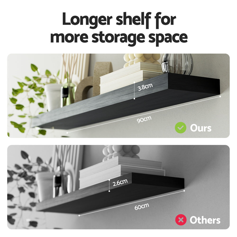 Artiss Floating Wall Shelf Set of 2 Black 90CM
