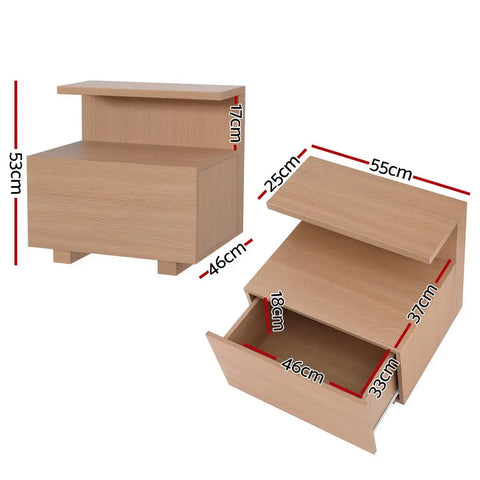 Artiss Bedside Table 1 Drawer - Pine - Chez Guru