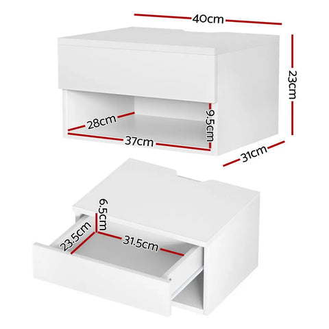 Artiss Floating Bedside Table Nightstand Drawer White - Chez Guru