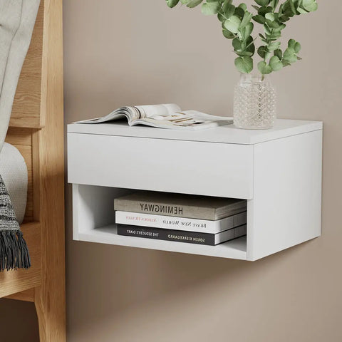 Artiss Floating Bedside Table Nightstand Drawer White - Chez Guru
