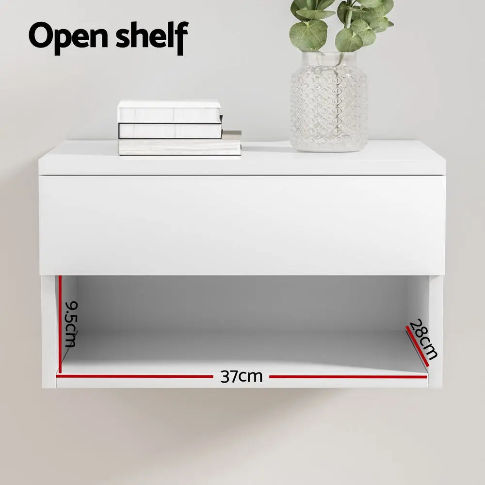 Artiss Floating Bedside Table Nightstand Drawer White - Chez Guru
