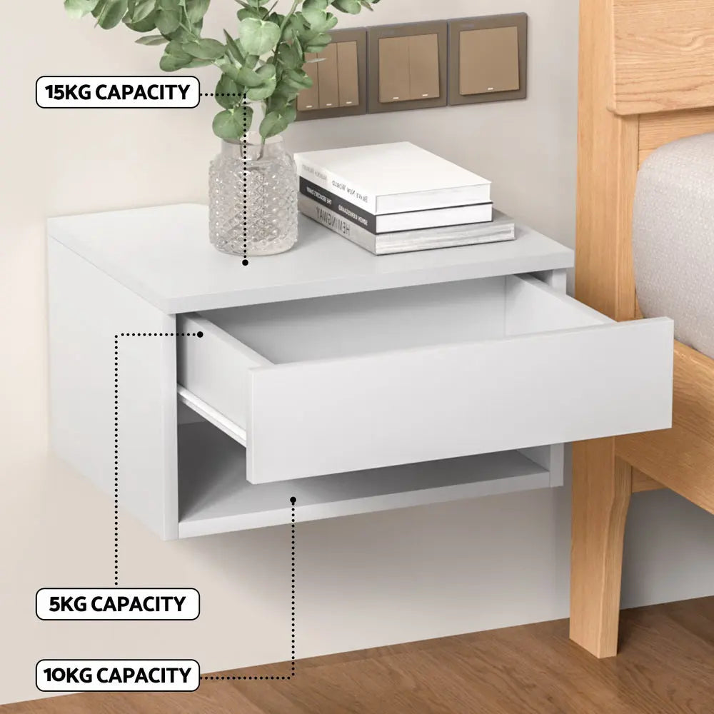 Artiss Floating Bedside Table Nightstand Drawer White - Chez Guru