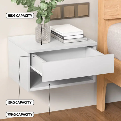 Artiss Floating Bedside Table Nightstand Drawer White - Chez Guru