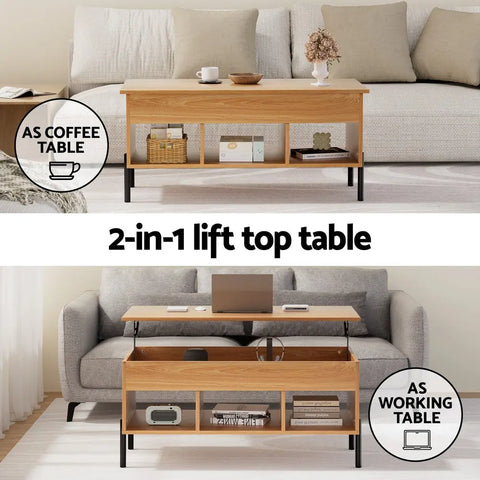 Artiss Coffee Table Lift-top Oak - Chez Guru